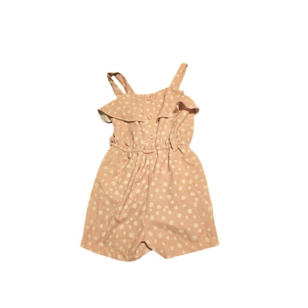 Marie Nicole Girls Peach Polka Dot Ruffle Romper Sleeveless One piece